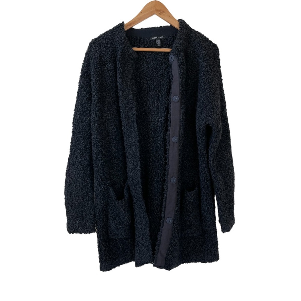 Eileen Fisher Wool Blend Teddy Boucle Sweater Coat